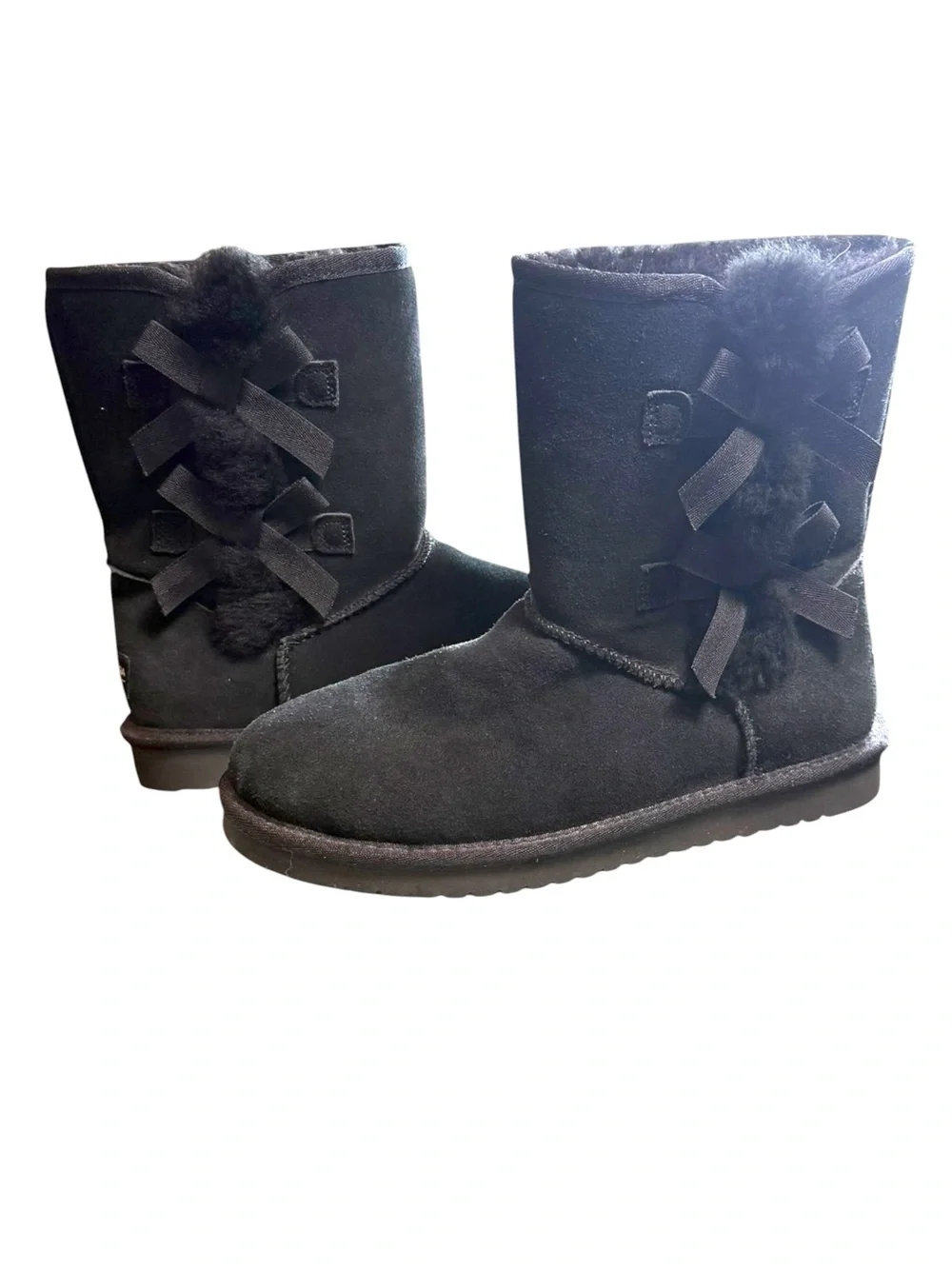 Koolaburra by UGG Black Faux Fur Bow Mid Boots Women’s US 8